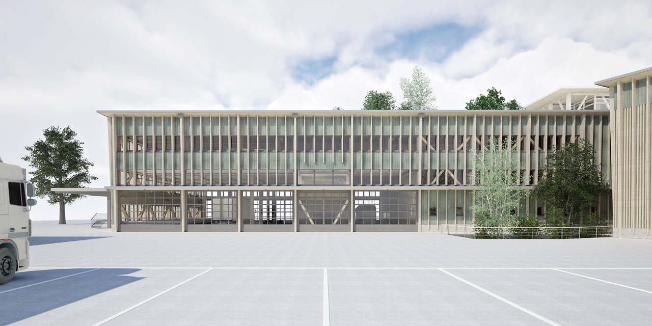 So soll der Neubau des Interventionszentrums (IVZ) St.Margrethen aussehen: mit parallelen Kontrolllinien für LKWs für Grenz- und Verkehrskontrollen, modernen Gemeinschaftsbüros und einer offenen Struktur für Kontrollzwecke.